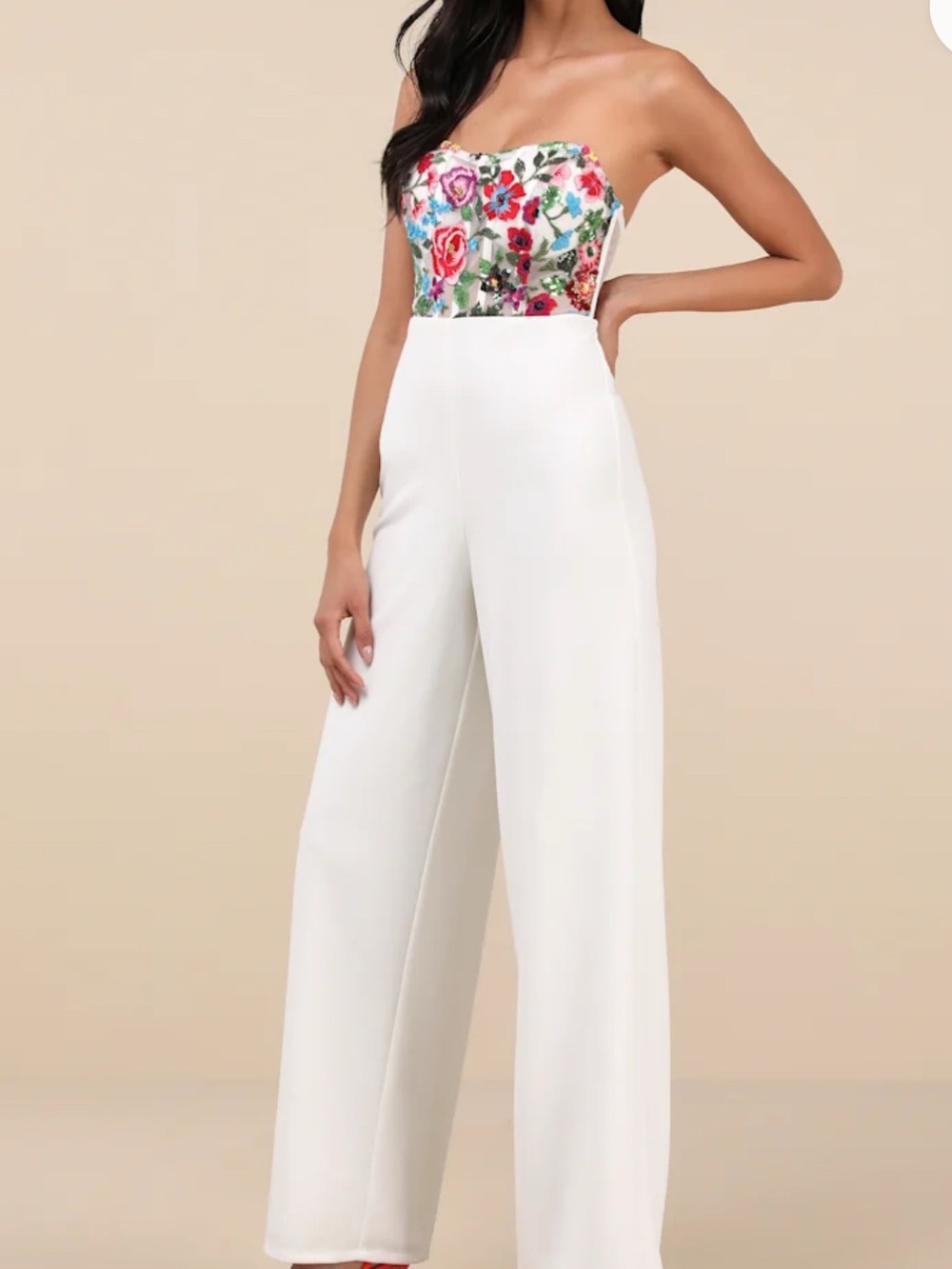 Lulus Remarkable Energy White Floral Embroidered Strapless Jumpsuit